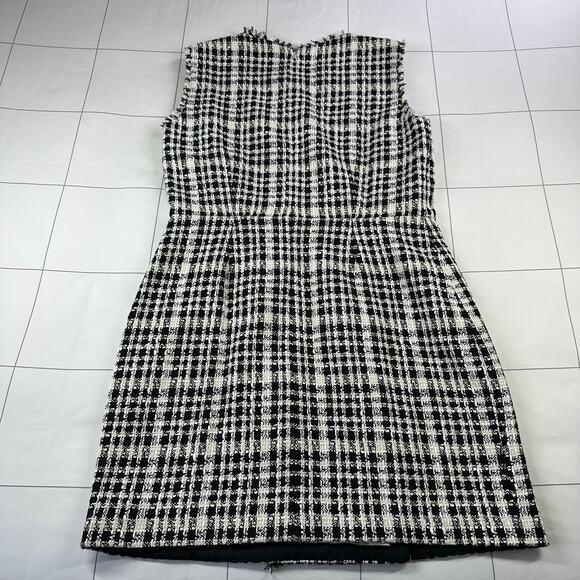 Ann Taylor Dress Womens 10 Black White Fringe Tweed Flare Plaid New Classic Work - Picture 3 of 12